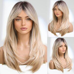 Beautiful Light Blonde dark roots balayage Trendy Wig